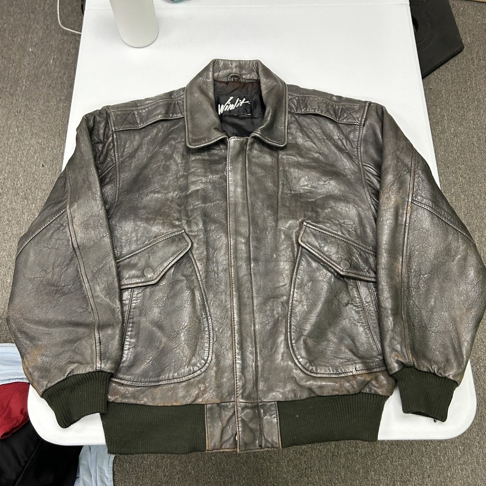 Winlit Leather Bomber Jacket Mens M Brown Distressed Vintage Flight Aviator